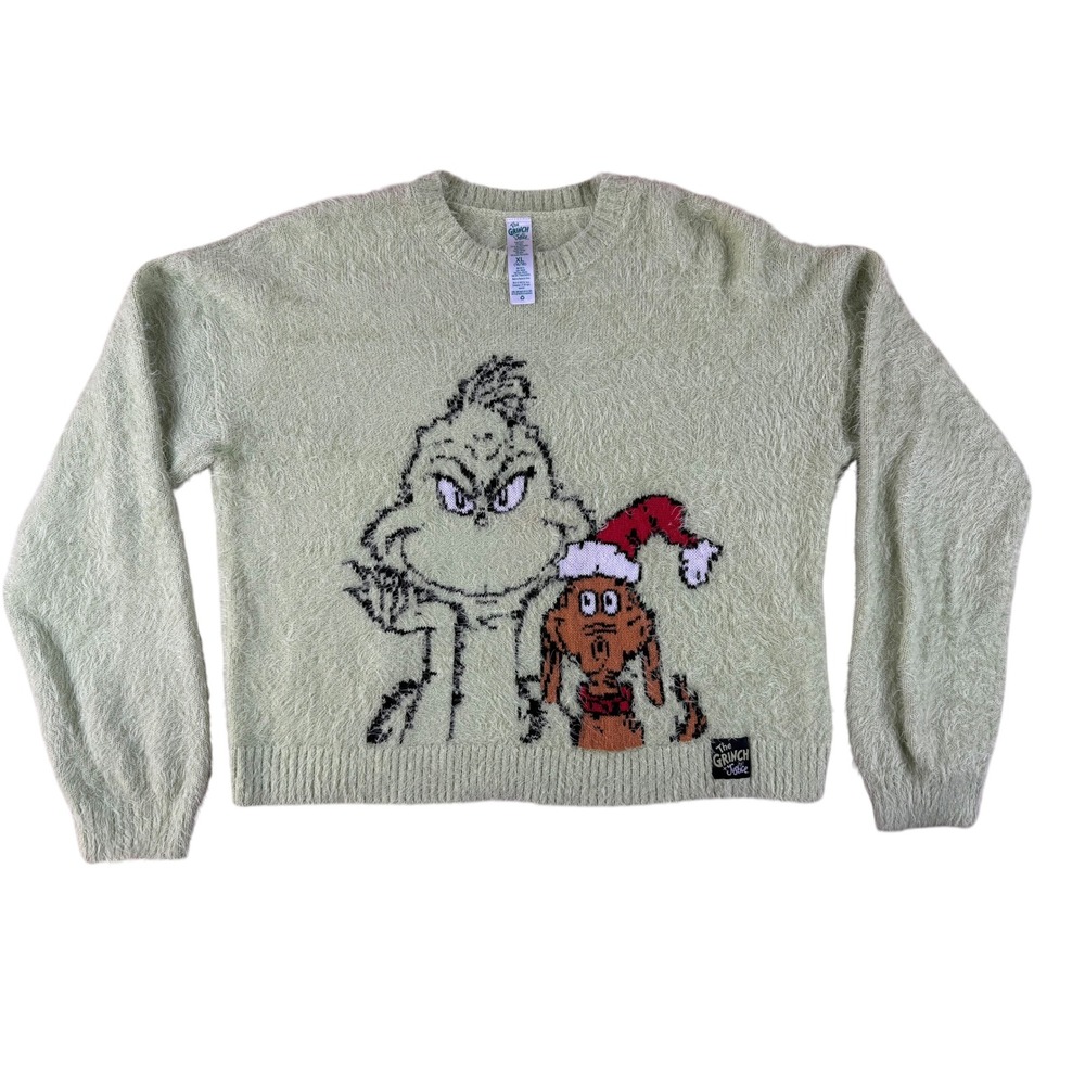 Christmas Holiday Sweater Fuzzy Eyelash Knit Grinch Max XL Justice